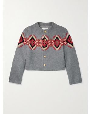 Celine Verkürzte Jacke aus Kaschmir-Twill mit Zierperlen und Stickereien - Grau