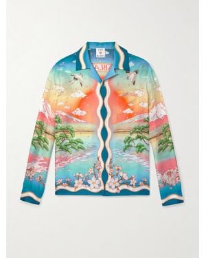 CASABLANCA Tennis Club Convertible-collar Printed Silk-twill Shirt - Blue