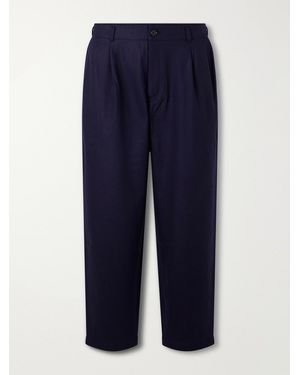 Comme des Garçons Wide-Leg Pleated Wool-Blend Flannel Pants - Blue
