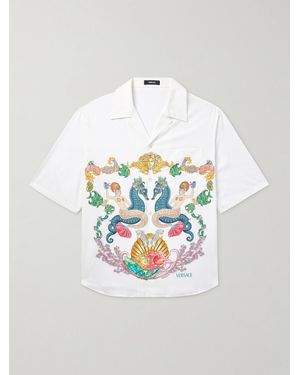 Versace Coral Theatre Camp-Collar Printed Cotton-Poplin Shirt - White