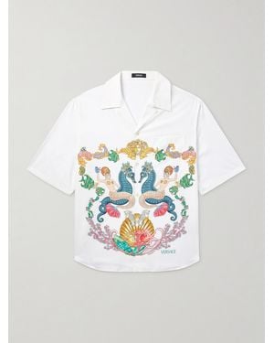 Versace Coral Theatre Camp-Collar Printed Cotton-Poplin Shirt - White