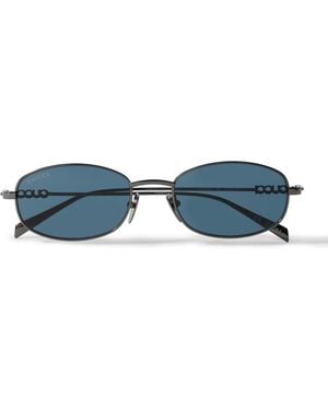 Gucci Oval-Frame Gunmetal-Tone Sunglasses - Blue