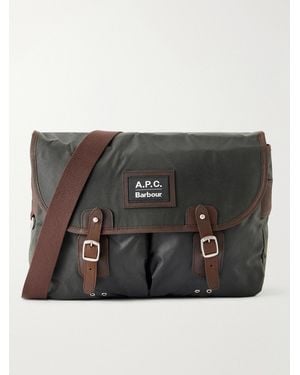 Barbour A.P.C. Leather-Trimmed Waxed Cotton-Canvas Messenger Bag - Black