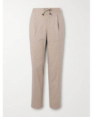 Slowear Venezia 1951 Slim-Fit Tapered Pleated Striped Cotton-Blend Trousers - Natural