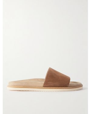 Brunello Cucinelli Single-Strap Suede Sliders - Brown