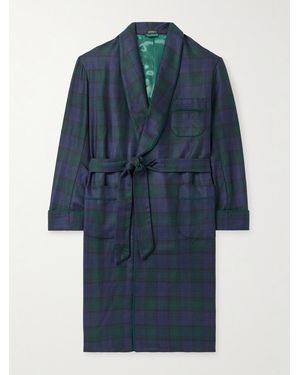 Rubinacci Gestreifter Morgenmantel aus Woll-Twill mit Gürtel - Blau