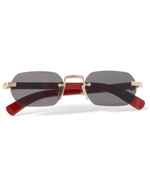 Cartier Rectangular-Frame-Tone And Wood Sunglasses - Red