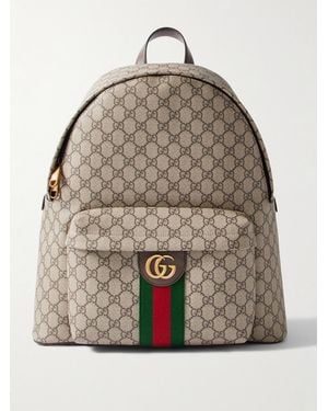 Gucci Ophidia Medium Leather-Trimmed Monogrammed Coated-Canvas Backpack - Grey