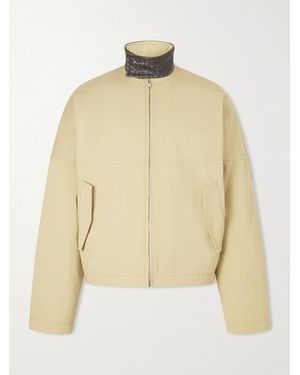 Bottega Veneta Intrecciato Leather-trimmed Cotton-gabardine Jacket - Natural