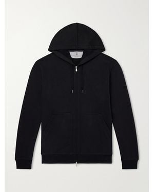 Brunello Cucinelli Cotton-Blend Jersey Zip-Up Hoodie - Blue