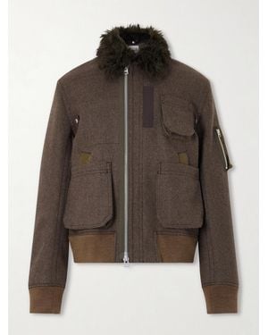 Sacai Melton Plush-Trimmed Wool Blouson Jacket - Brown