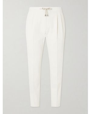 De Petrillo Straight-Leg Pleated Cotton-Twill Trousers - White