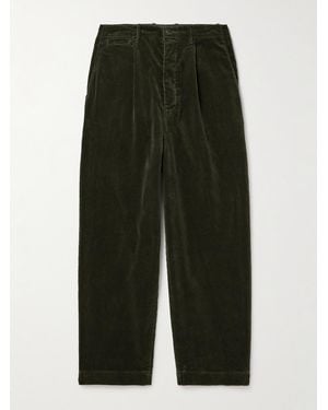 Kapital Wide-Leg Pleated Cotton-Corduroy Trousers - Green
