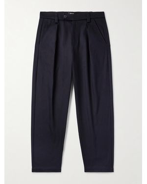 A.P.C. Renato Tapered Pleated Cotton And Wool-blend Twill Trousers - Blue