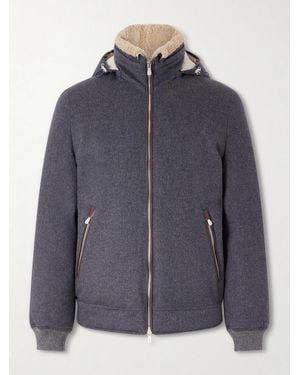 Brunello Cucinelli Shearling-Trimmed Wool Hooded Down Jacket - Blue