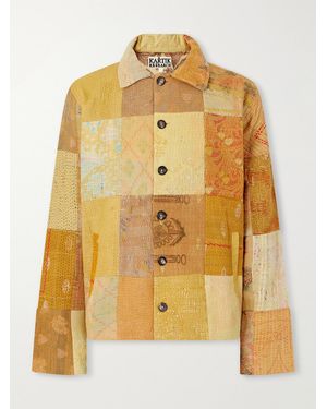 Kartik Research Vintage Kantha Patchwork Quilted Cotton-Voile Jacket - Yellow
