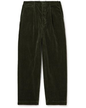 Kapital Wide-Leg Pleated Cotton-Corduroy Pants - Green