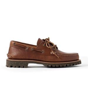 Yuketen Hex Eye Pebble-grain Leather Boat Shoes - Brown