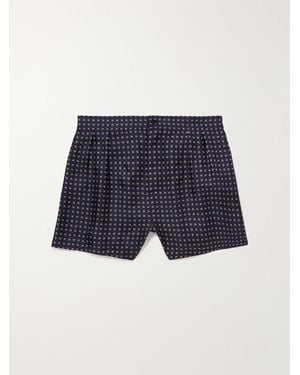 Saint Laurent Straight-Leg Printed Silk-Twill Shorts - Blue