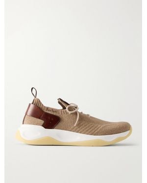 Berluti Shadow Leather-Trimmed Stretch-Cashmere Sneakers - Natur
