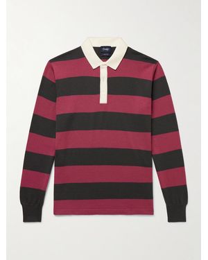 Drake's Striped Merino Wool Polo Shirt - Red