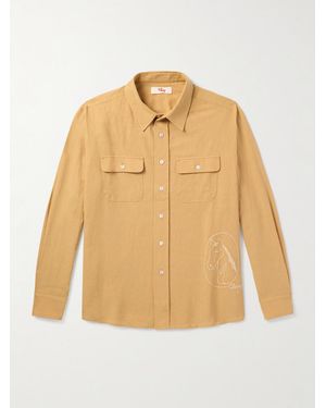 CHERRY LA Button-Down Collar Embroidered Cotton And Linen-Blend Shirt - Natural