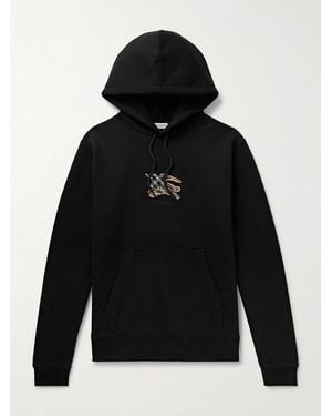 Burberry Logo-embroidered Appliquéd Cotton-jersey Hoodie - Black
