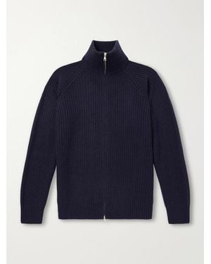 Ghiaia Barracuda Ribbed-Knit Cashmere Zip-Up Jumper - Blue