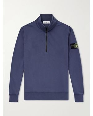 Stone Island Garment-Dyed Cotton-Fleece Half-Zip Sweatshirt - Blue