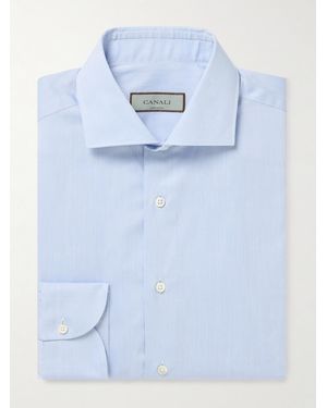 Canali Essentials Slim-Fit Textured-Cotton Shirt - Blue