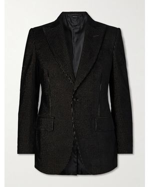 Tom Ford Dyllan Metallic Striped Cotton-Blend Velvet Tuxedo Jacket - Black