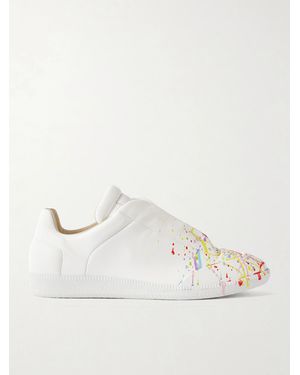 Maison Margiela Future Low Paint-Splattered Leather Sneakers - Natural