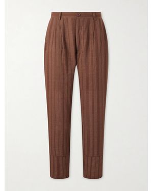 Kardo Antonio Straight-Leg Striped Cotton-Canvas Trousers - Brown