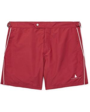 Brunello Cucinelli Straight-Leg Mid-Length Logo-Print Swim Shorts - Red