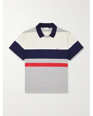 Versace Logo-Embroidered Striped Cotton-Jersey Polo Shirt - Blue