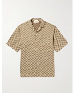 Gucci Archivio Patch-pocket Relaxed-fit Linen-blend Shirt - Brown