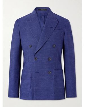 Paul Smith Wool, Linen And Silk-Blend Double-Breasted Blazer - Blue