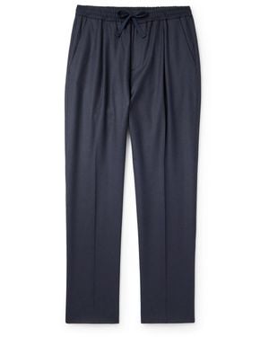 Altea Jared Straight-Leg Pleated Wool-Blend Flannel Drawstring Pants - Blue