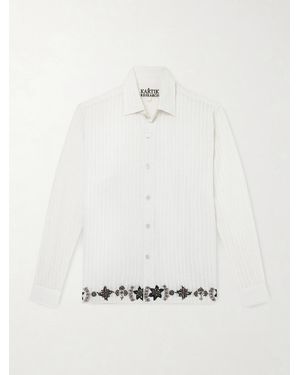 Kartik Research Camp-Collar Embroidered Cotton Shirt - White