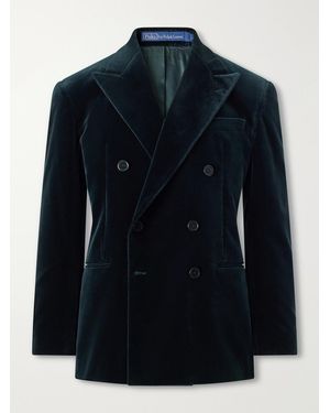 Polo Ralph Lauren Double-Breasted Linen-Blend Velvet Blazer - Blue