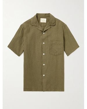Portuguese Flannel Camp-Collar Linen Shirt - Green