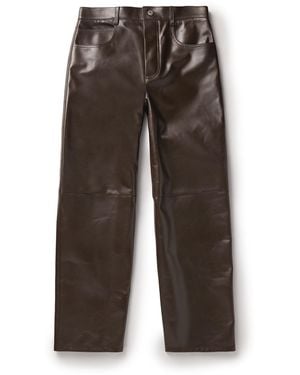 Bottega Veneta Straight-Leg Paneled Leather Pants - Brown