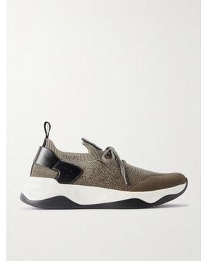 Berluti Shadow Scritto Venezia Leather-Trimmed Stretch-Knit Trainers - White