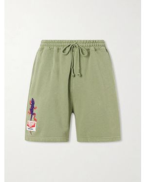CHERRY LA Logo-Embroidered Cotton Shorts - Green