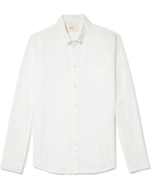 Folk Anniversary Button-Down Collar Embroidered Cotton-Gauze Shirt - White