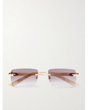 Cartier Signature C Rimless Rectangular-frame Gold-tone And Acetate Sunglasses - Metallic