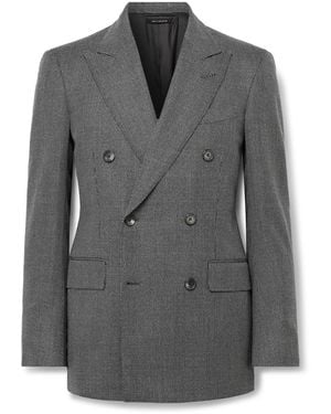 Tom Ford Double-Breasted Birdseye Wool Suit Jacket - Gray