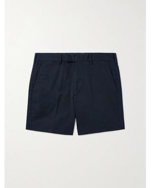 Tom Ford Straight-Leg Pleated Stretch-Cotton Twill Shorts - Blue