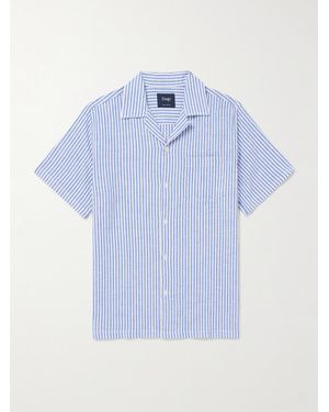 Drake's Convertible-Collar Striped Cotton And Linen-Blend Shirt - Blue