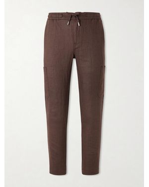 MR P. James Tapered Linen Drawstring Cargo Trousers - Brown
